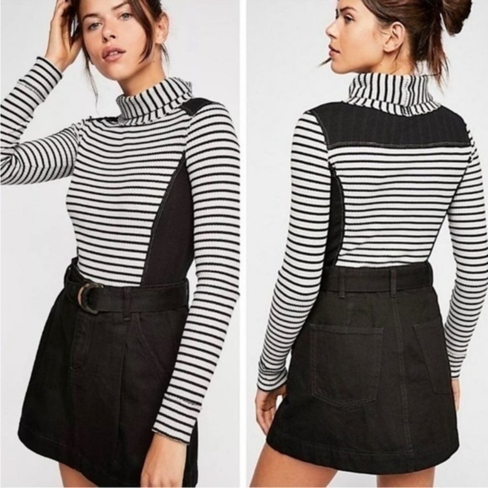 Free People We The Free Nora Striped Ribbed Turtleneck Sweater SZ S